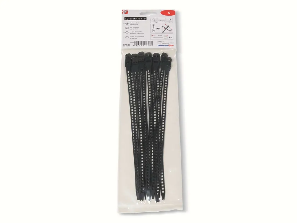 Serre-câbles pour câblage mobile SOFTFIX 260x7mm HellermannTyton BK