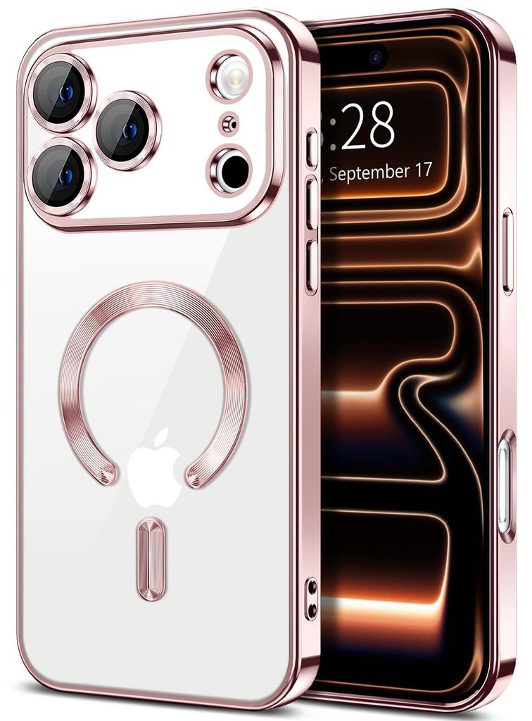 Weiche Klar Hülle für iPhone 17 Pro, Kameraschutz, Kompatibel mit MagSafe, Elektroplattiert TPU Handyhülle Pink