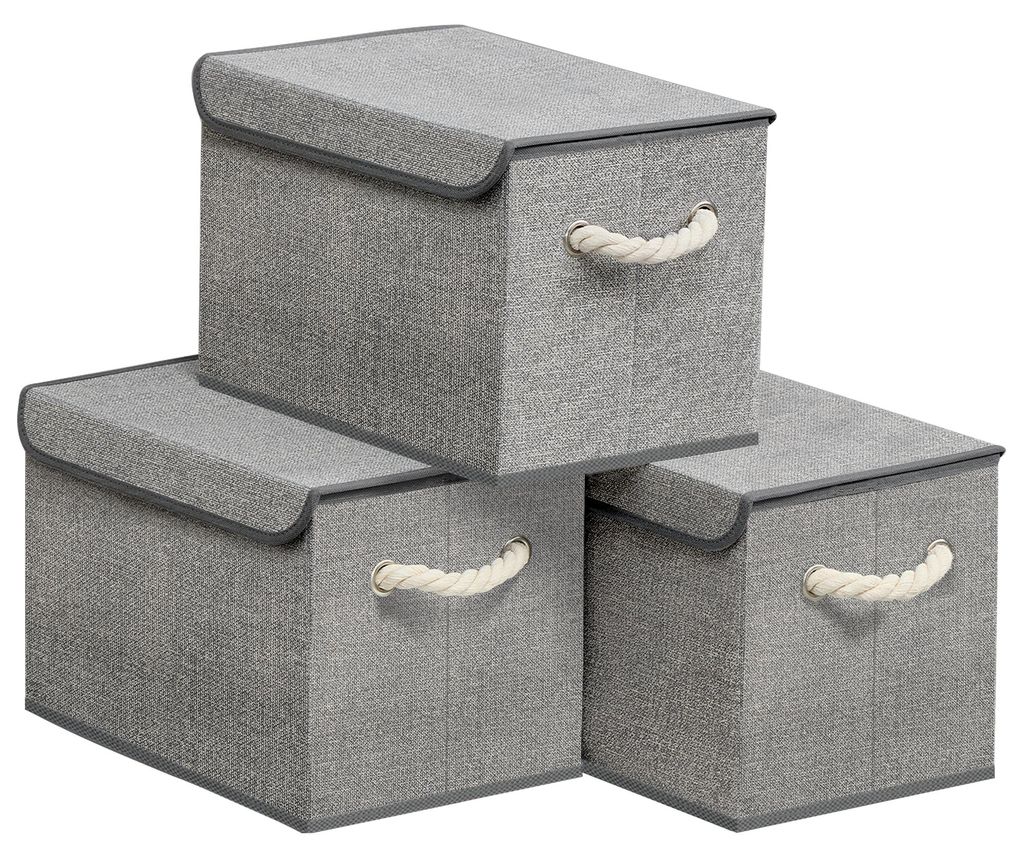 SONGMICS Aufbewahrungsbox mit Deckel, 3er Set, klappbar, Produktbild 