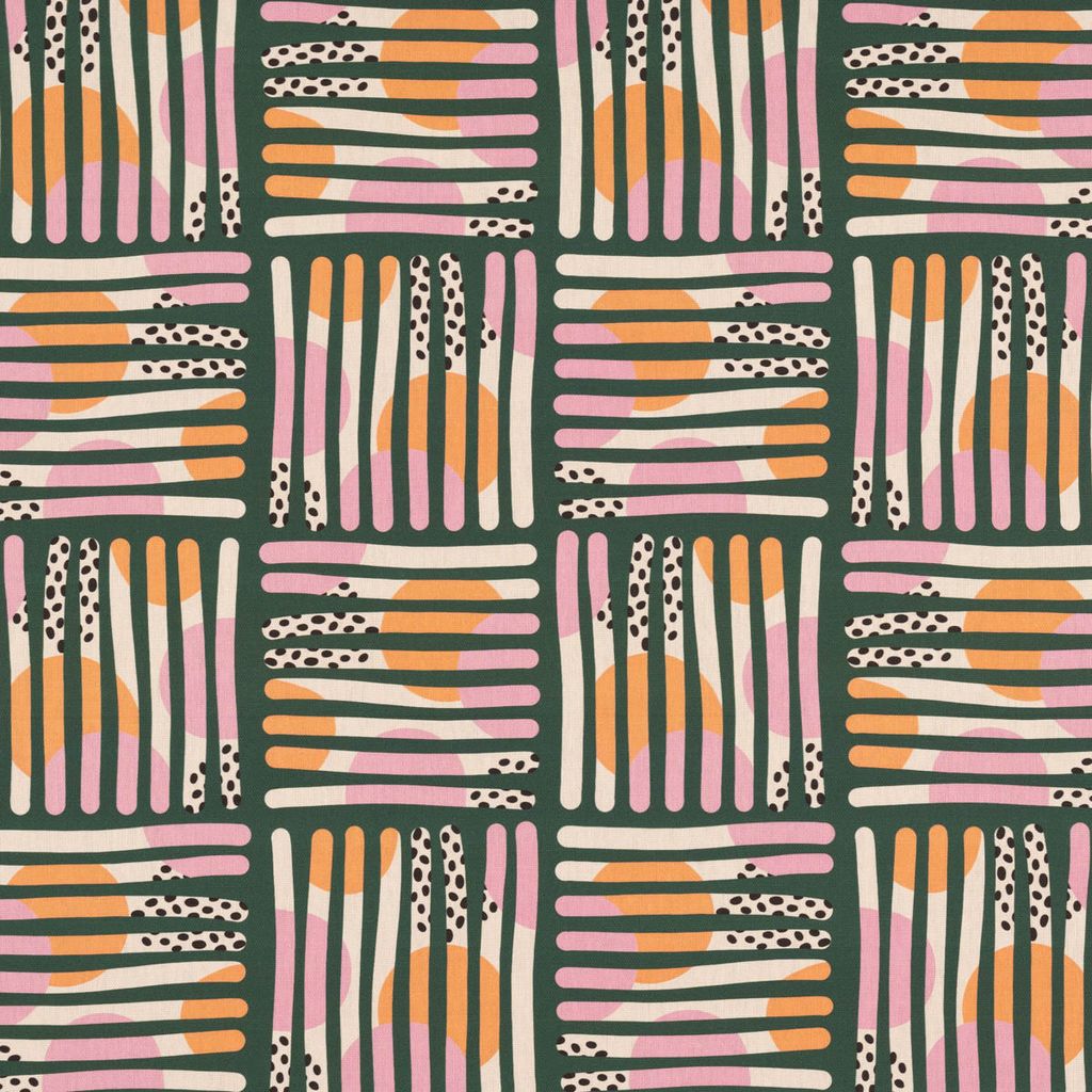 Dekostoff Baumwolle Mikela3 Streifen Kreise grün orange rosa 1,40m