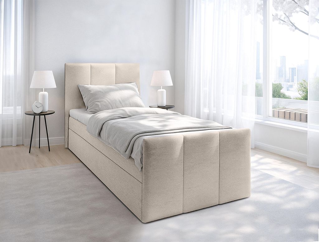 AX LIVING Levente Bett mit Bettkasten 90x200 Beige Boxbett Stauraum