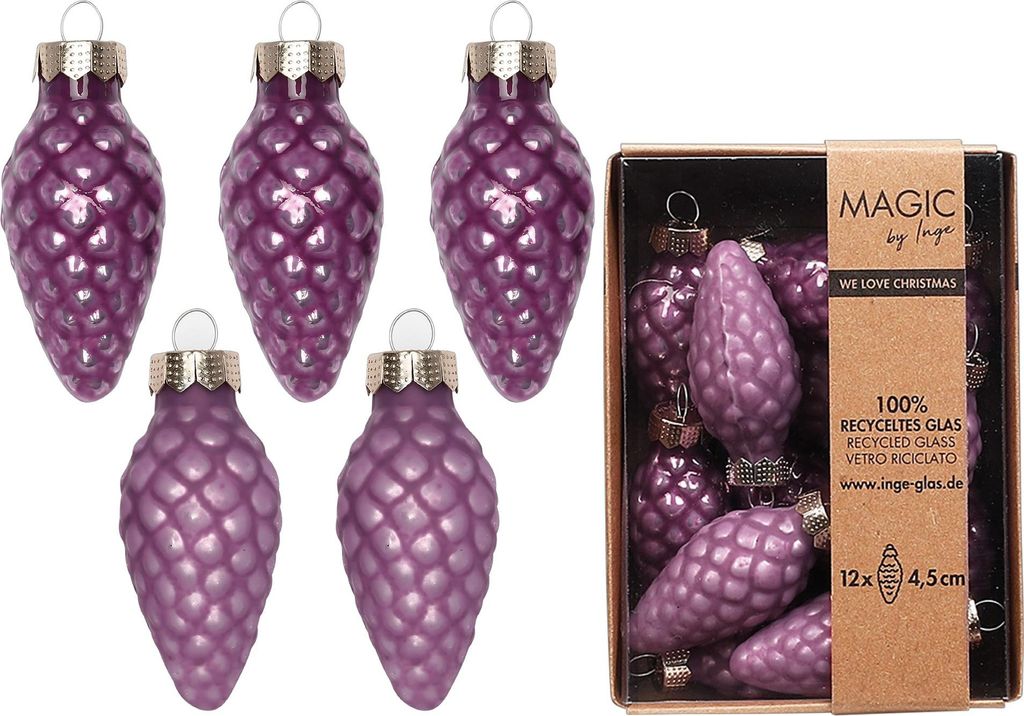 Christbaumschmuck Zapfen 4,5cm Glas 12 Stück - Wild Mauve Produktbild 