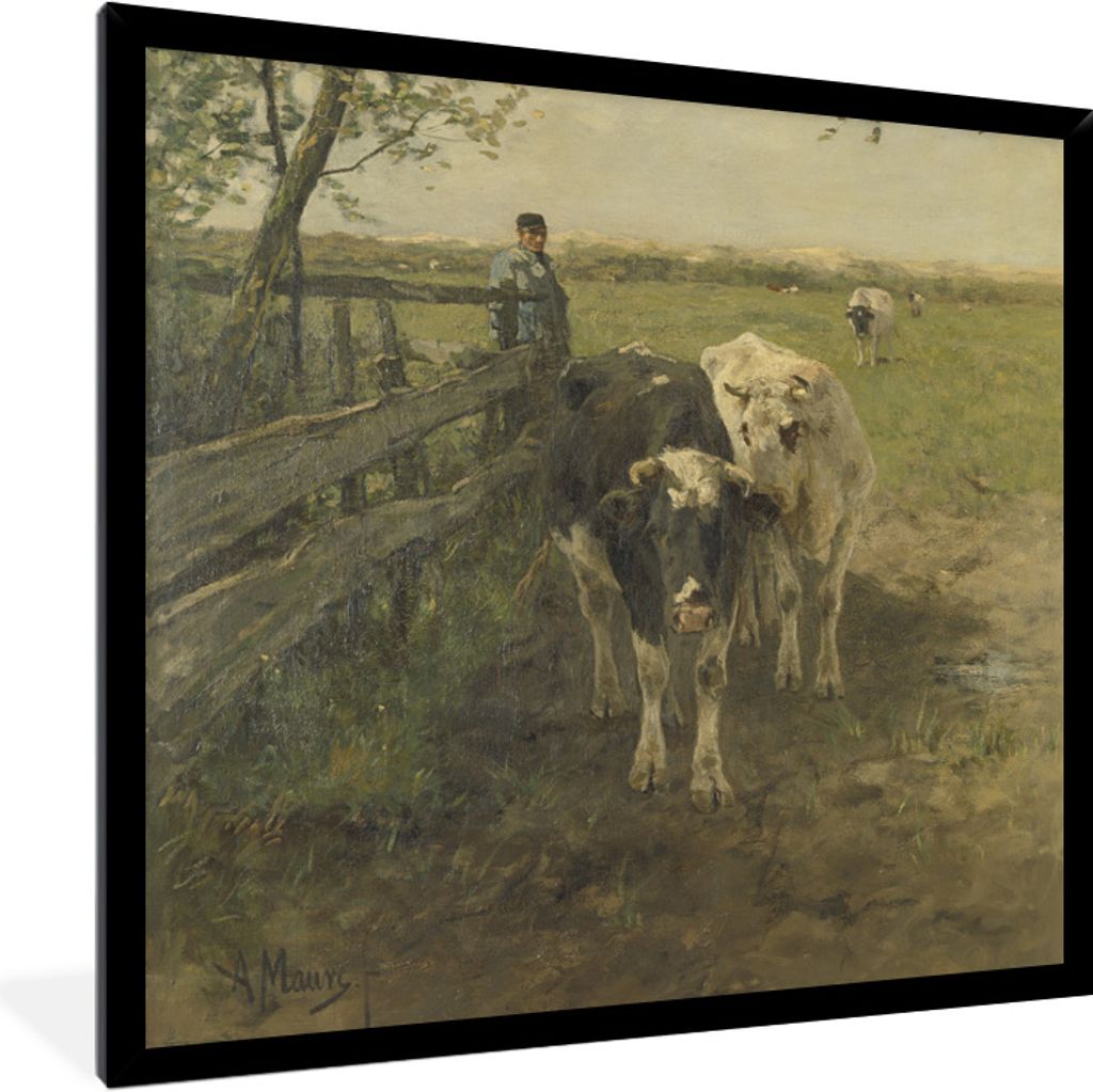 MuchoWow Gerahmtes Poster Der Milchwagen - Gemälde von Anton Mauve 40x40 cm - Poster mit Schwarzem Bilderrahmen Wandposter Rahmen Foto Bilder - ...
