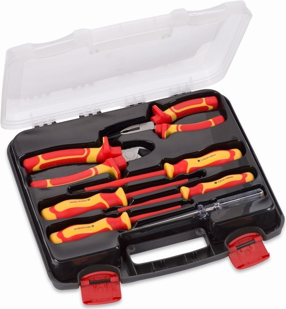 Werkzeugkoffer Werkzeugset 7 Teile Phasenprüfer Schraubendreher - 30 x 28 x 5 cm