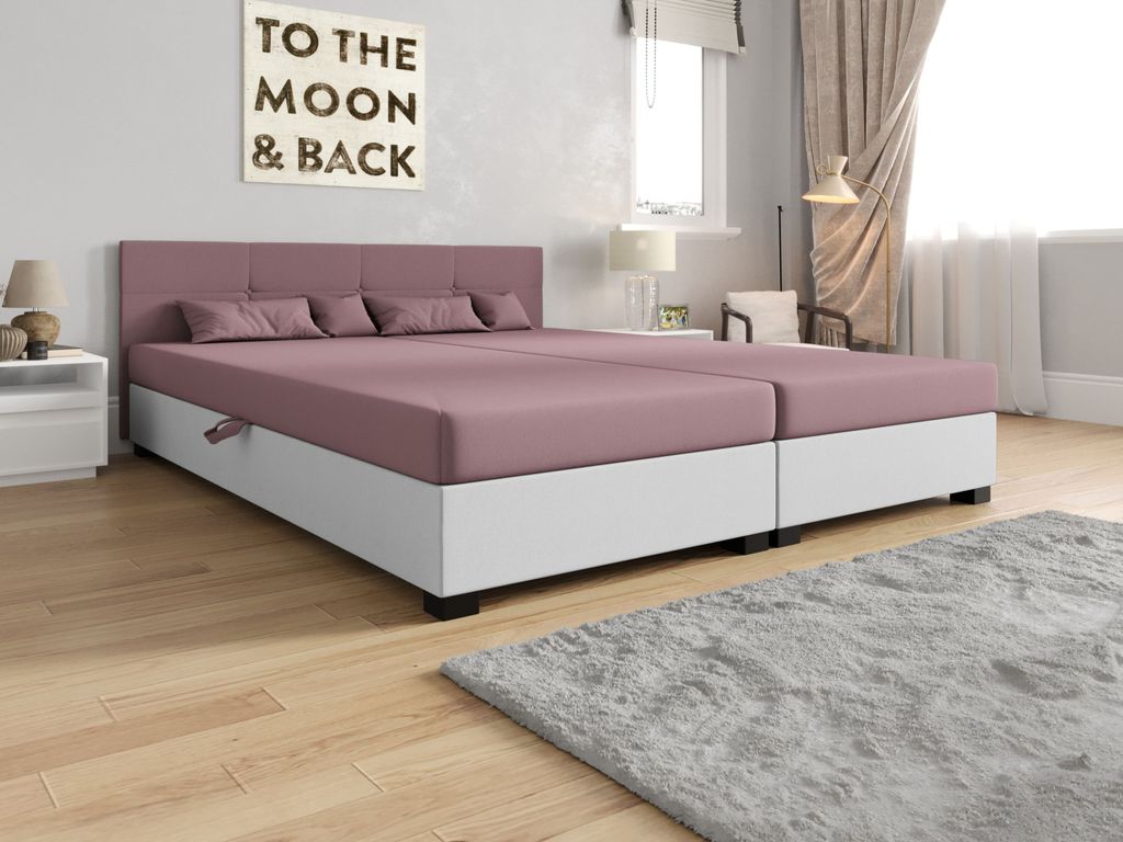 Amerikanisches Bett mit Stauraum 140x200 ROSIE 16 - rosa/weiß
