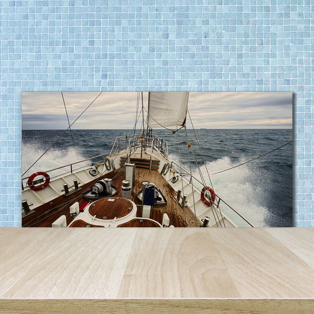 Tulup Küchenrückwand Spritzschutz aus Glas -100x50 -Spritzschutz auf gehärtetes GlasDeko Fahrzeuge Segelboot Meer