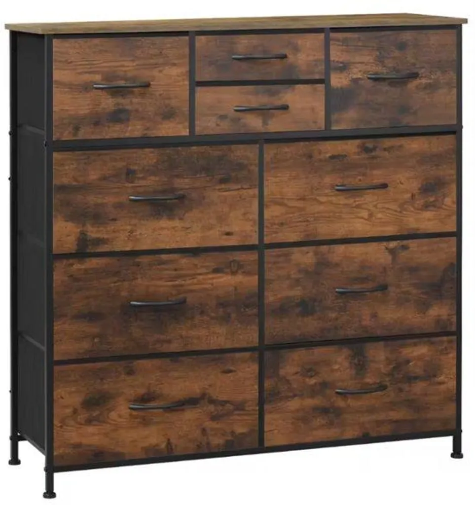 Buffet de rangement 8 tiroirs style industriel en bois et métal marron