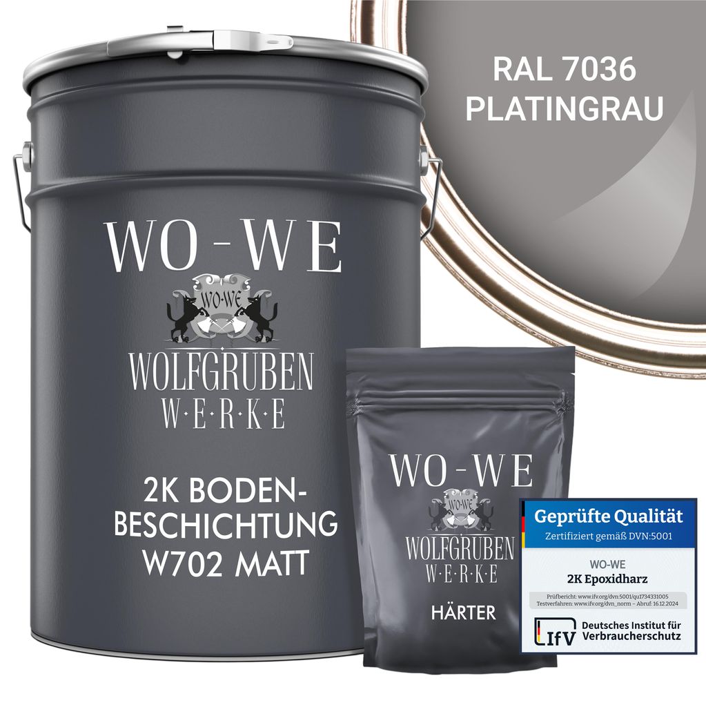 2K Epoxidharz Garagenfarbe Bodenbeschichtung MATT W702 Platingrau RAL7036 - 10kg