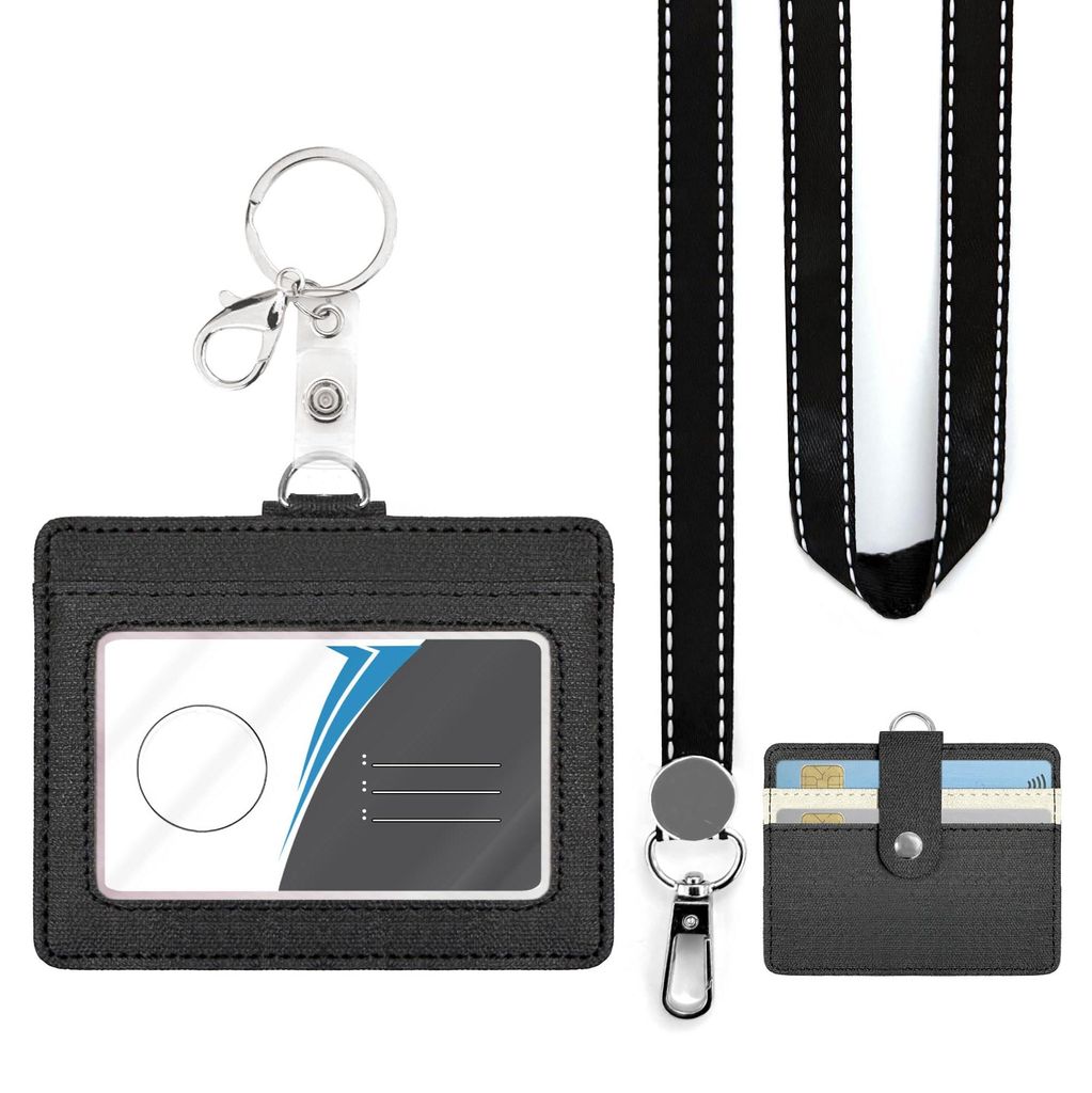 Ausweishalter mit Lanyard für Personalausweise, für Büro, Schule, Mitarbeiter, langlebig, stilvoll, Kartenhalter (horizontales Lanyard)