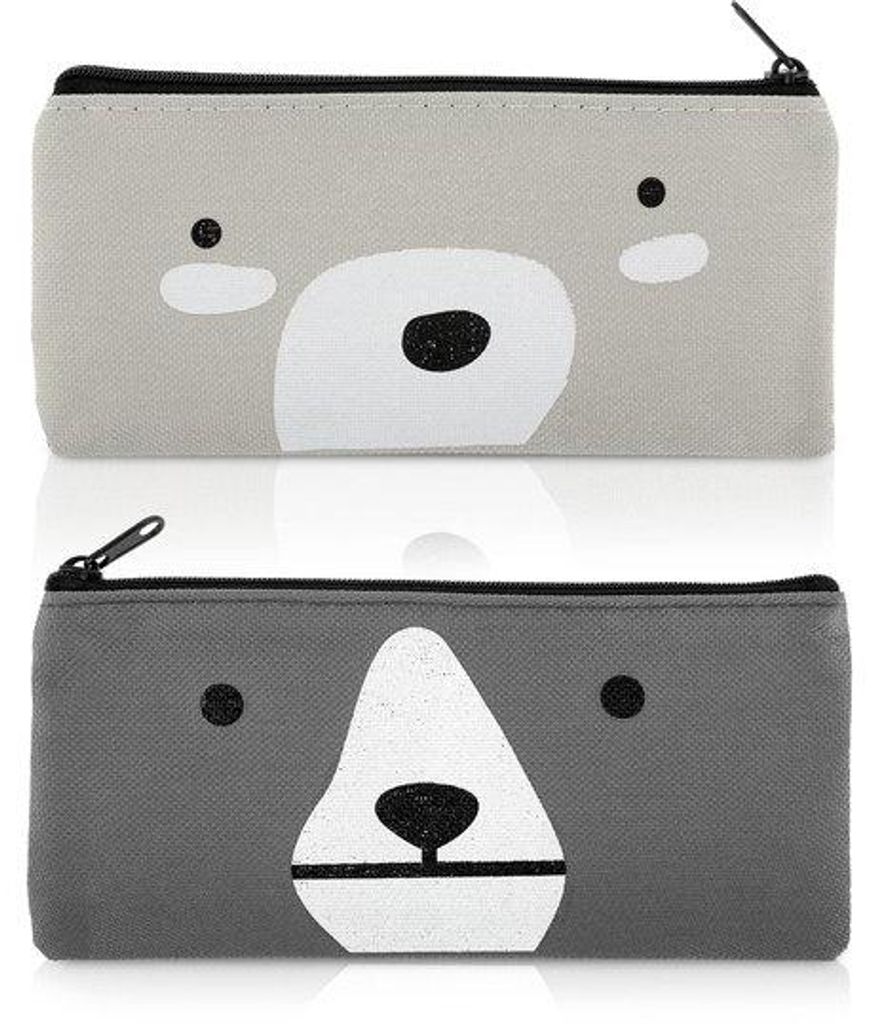 Kawaii Etui Set, 2-teilig, Grau, Rits, Schreib oder Makeuptools