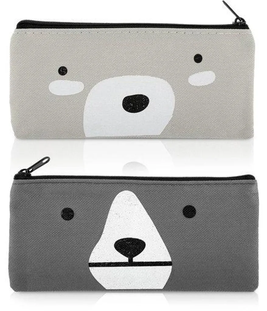 Trousse à crayons grise Kawaii Rits lot de 2 pour fournitures de bureau