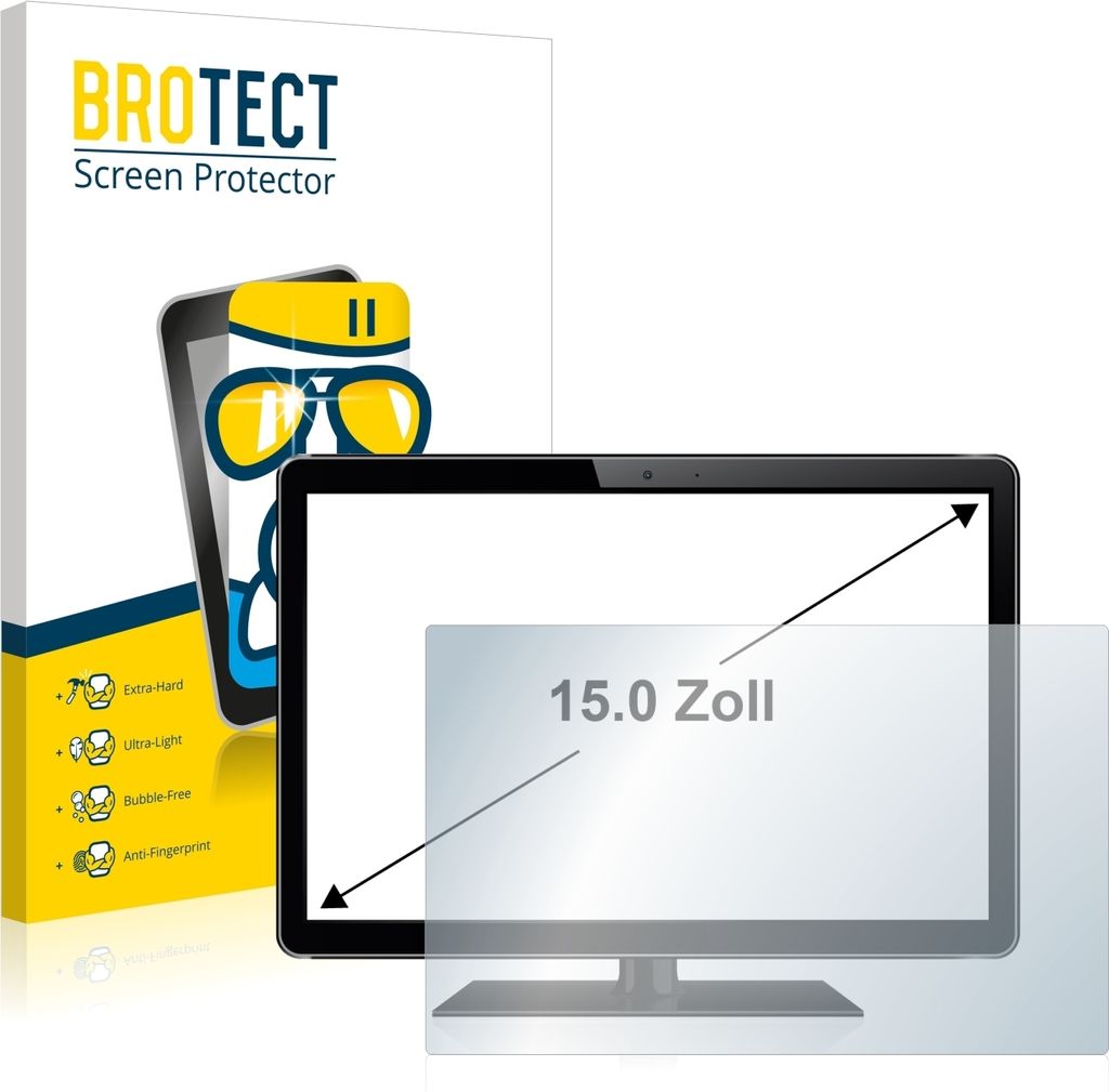 BROTECT Schutzglas für Industrie-Monitore mit 38.1 cm (15 Zoll) Displays 331.6 x 186.6 mm Schutzfolie Panzer Folie Glas Display Schutz klar