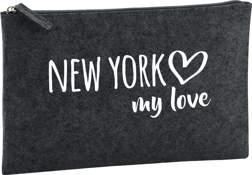 Huuraa Kulturbeutel New York my love 1 Liter Charcoal Filz Kosmetiktasche Geschenkidee