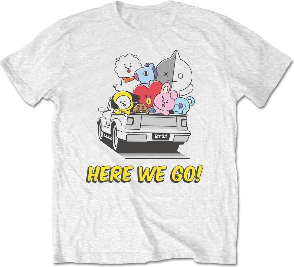 BT21 - "Here We Go" T-Shirt für Herren/Damen Uni RO4303 (M) (Weiß)