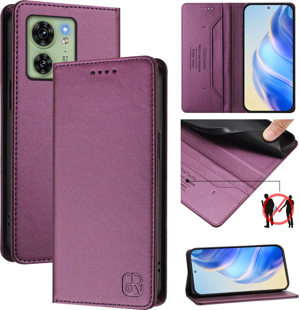 Custodia Elegante Viola per Motorola Edge 40 2023 - Vera Pelle PU