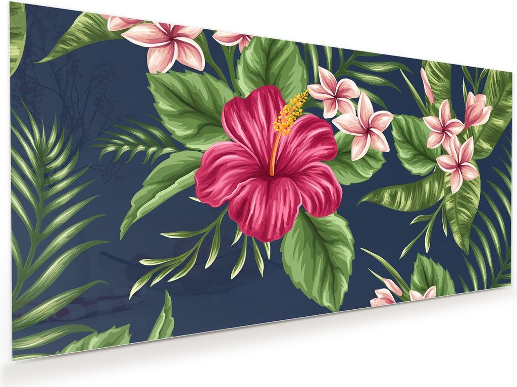 Glasbild Wandbild Florales Muster 60x30cm in XXL für Wohnzimmer, Schlafzimmer, Badezimmer, Flur