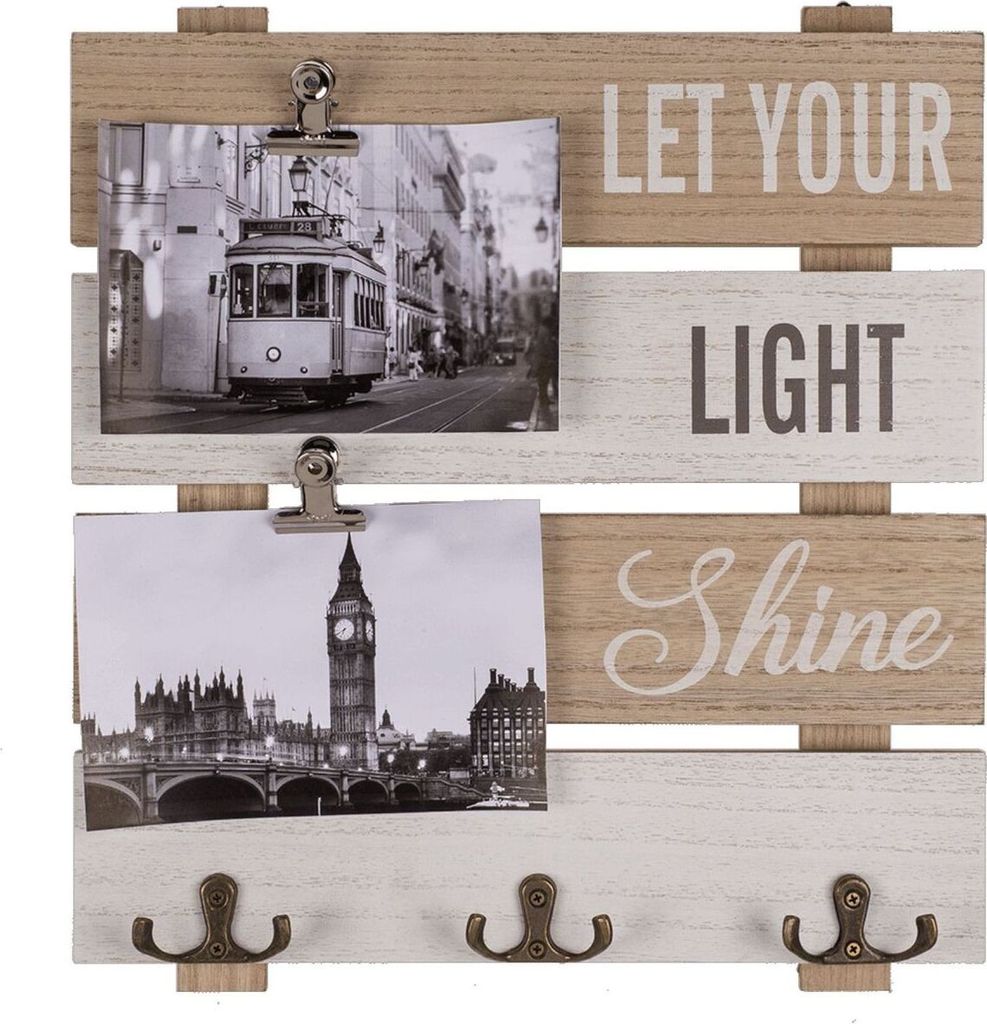 Wanddekoration ca.30x33cm Holz-Bilderrahmen mit Haken und Magnetclips