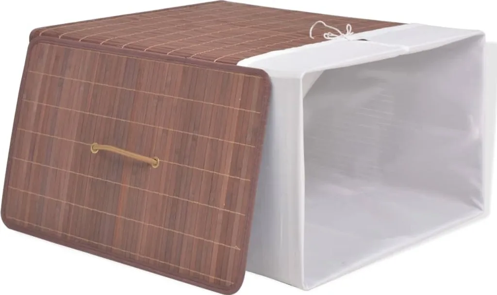 The Living Store Panier à linge rectangulaire en bambou marron 72L - 3