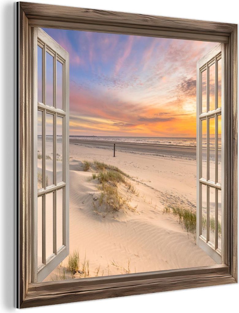 MuchoWow Wanddekoration Metall Metallbild Wandkunst 50x50 cm Aussicht - Strand - Dünen - Natur - Landschaft MuchoWow Aluminium Gemälde - Alubild ...