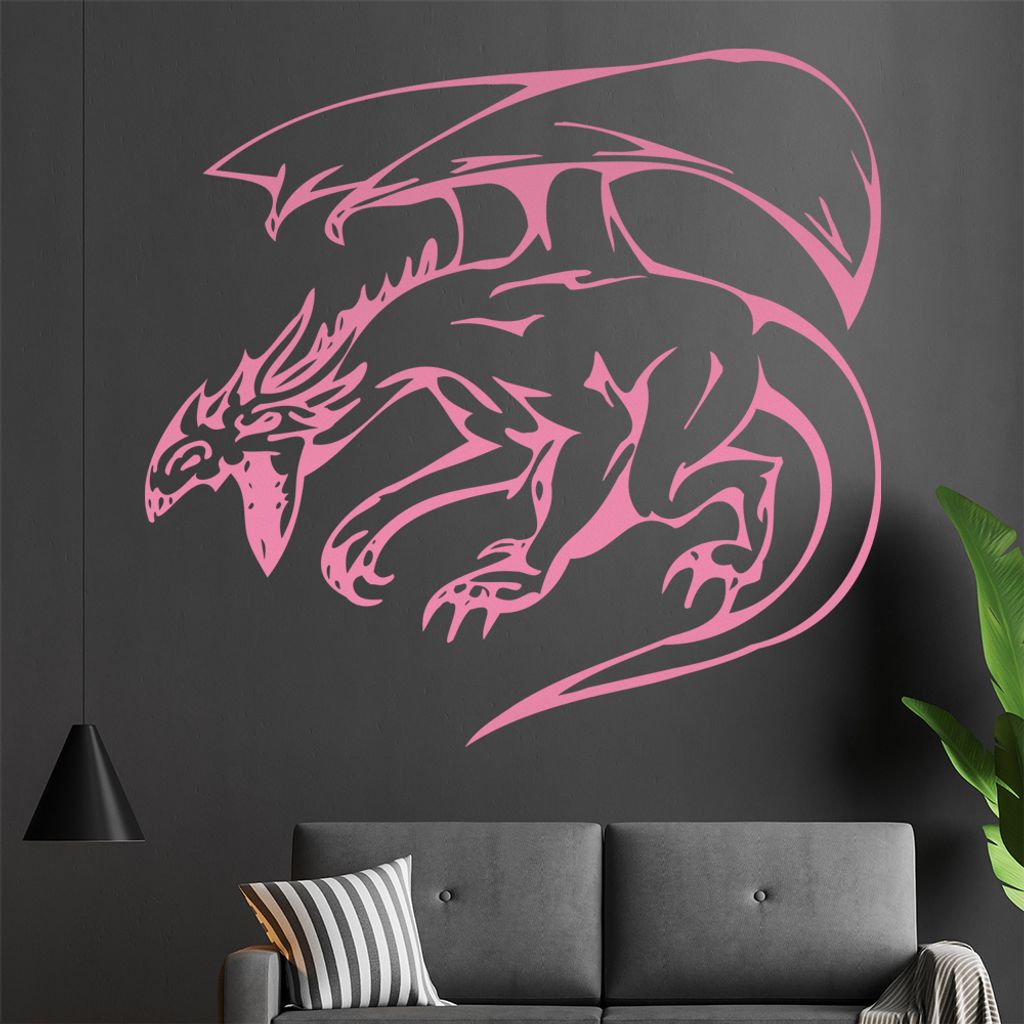 Drachen Angriff Wandtattoo in 6 Größen - Wandaufkleber Wall Sticker - Dekoration, Küche, Wohnzimmer, Schlafzimmer, Badezimmer
