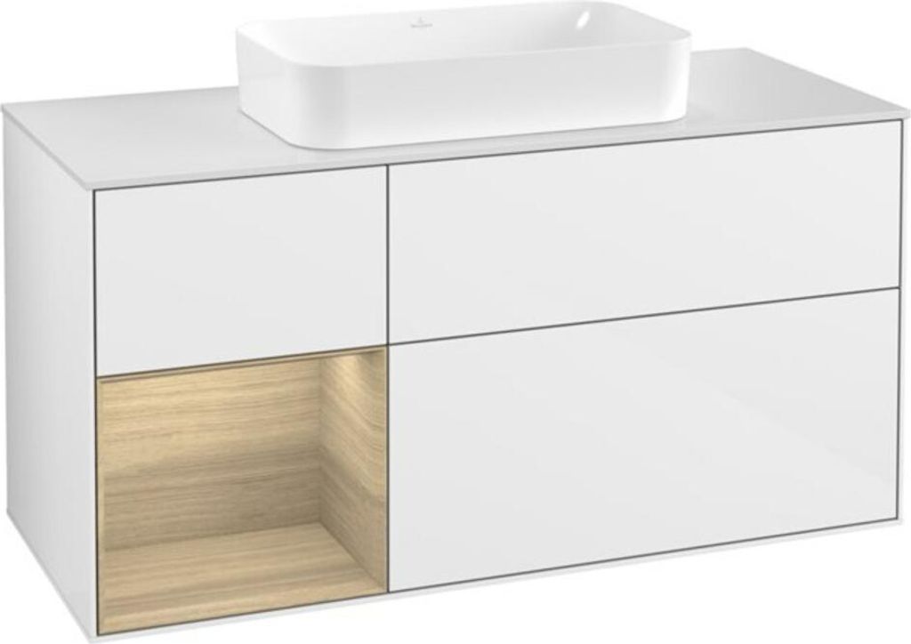 V&B Waschtischunterschrank Wandbeleuchtung Finion 120cm, Pl w m, Rg li Oa ven, glo wh. Lac