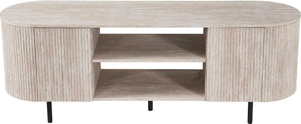 Meuble TV Lagos en Travertin 160cm : Rangez tout avec Élégance