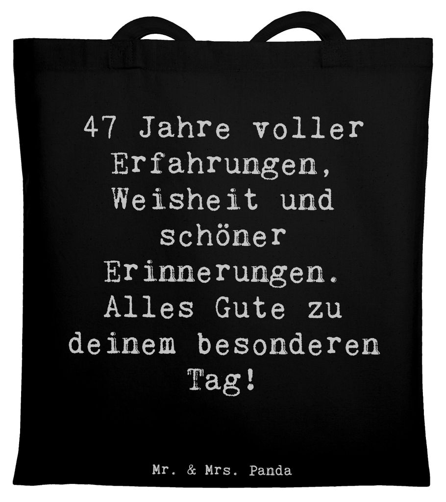Mr. & Mrs. Panda Shopping Tasche Spruch 47. Geburtstag - Schwarz - Geschenk, Tote Bag, Alles Gute, Uni, Happy Birthday, Laptoptasche, Glückwünsch...