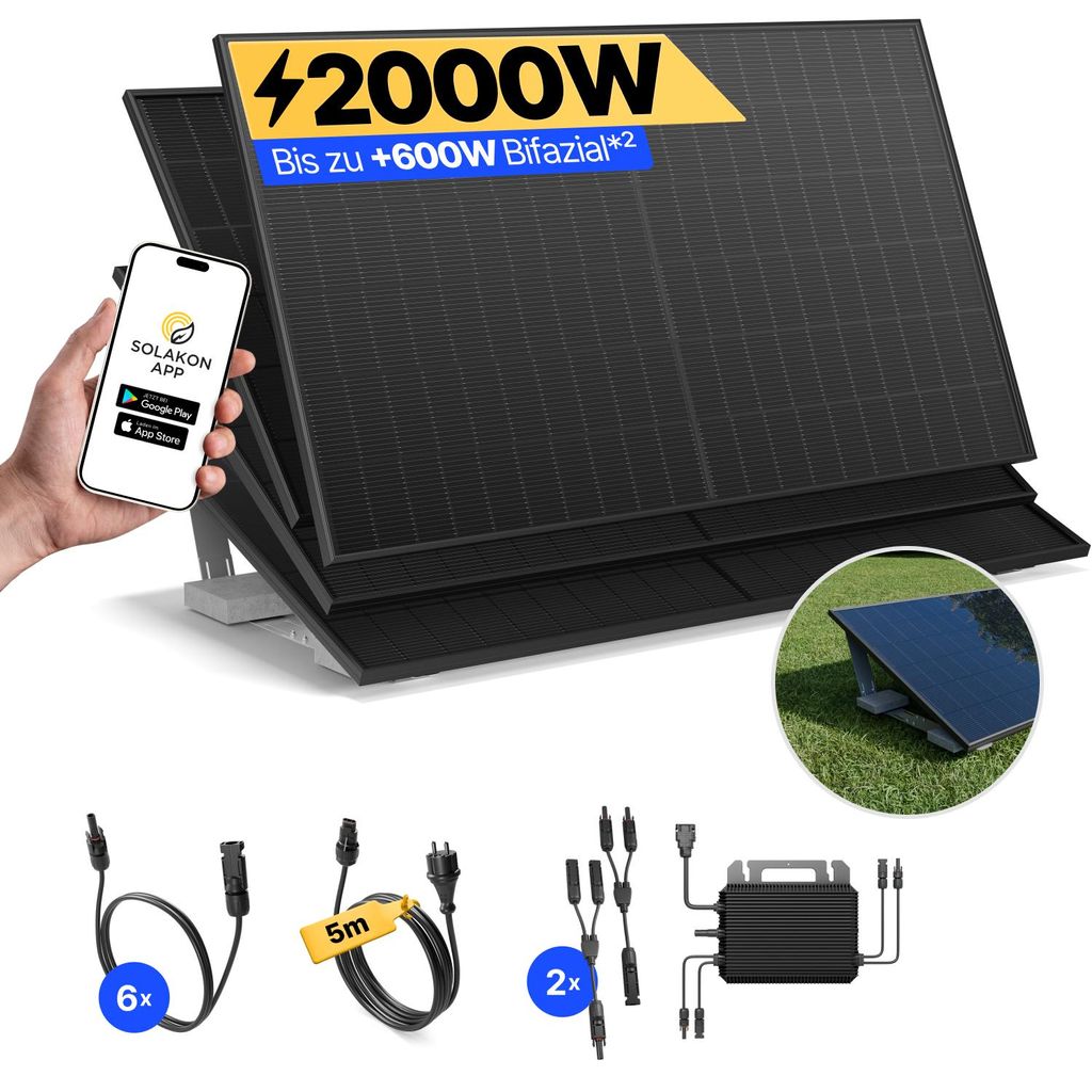 Balkonkraftwerk 2000W Solaranlage mit Garten Halterung Produktbild 