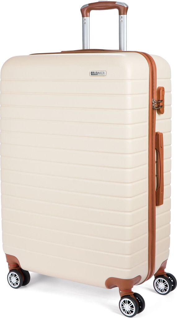 BRUBAKER Hartschalen Koffer Paris - Reisekoffer Trolley mit Zahlenschloss und 4 Rollen - Rollkoffer 49 x 76,5 x 29,5 cm, XL, Creme Weiß und Hellbraun