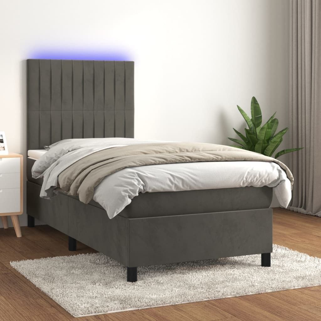 Maison Exclusive - Boxspringbett mit Matratze & LED Dunkelgrau 100x200 cm Samt