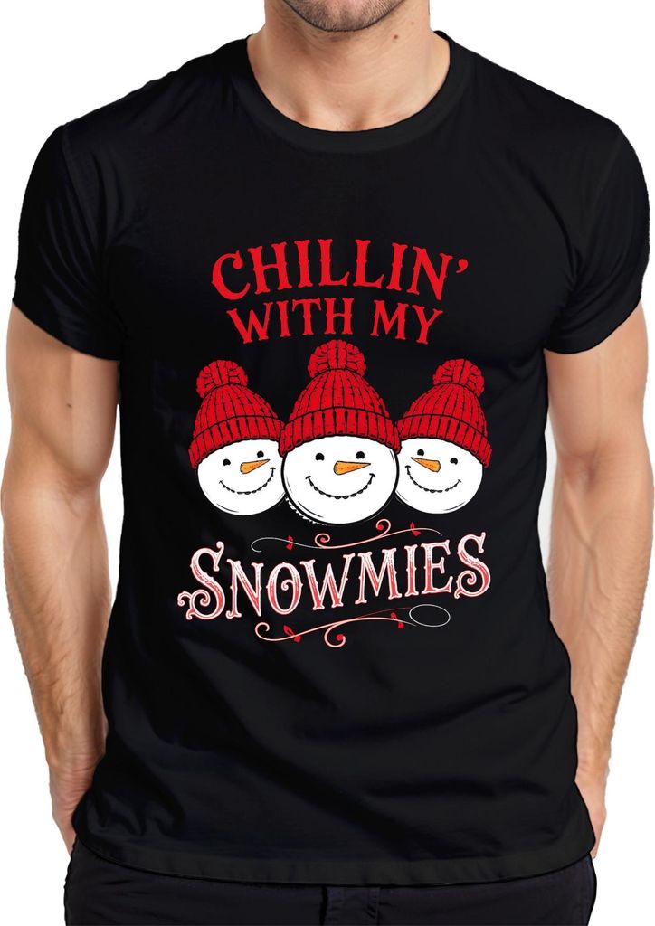 Chillin' With My Snowmies Weihnachten Schneemann Winter Lustig Herren T-Shirt, Schwarz, XL