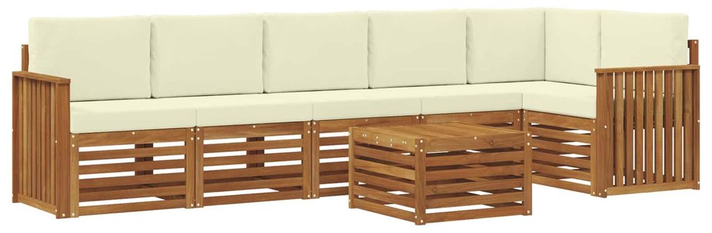 vidaXL Ecksofa Set mit Kissen 7 pcs Natur und Creme Massivholz Akazie