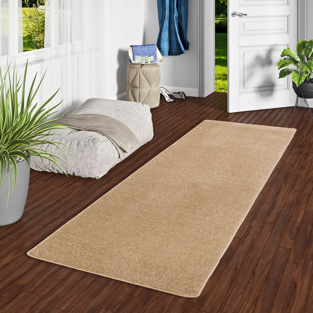 Hochflor Velours Läufer Teppich Luna Karamell, Größe:80x400 cm