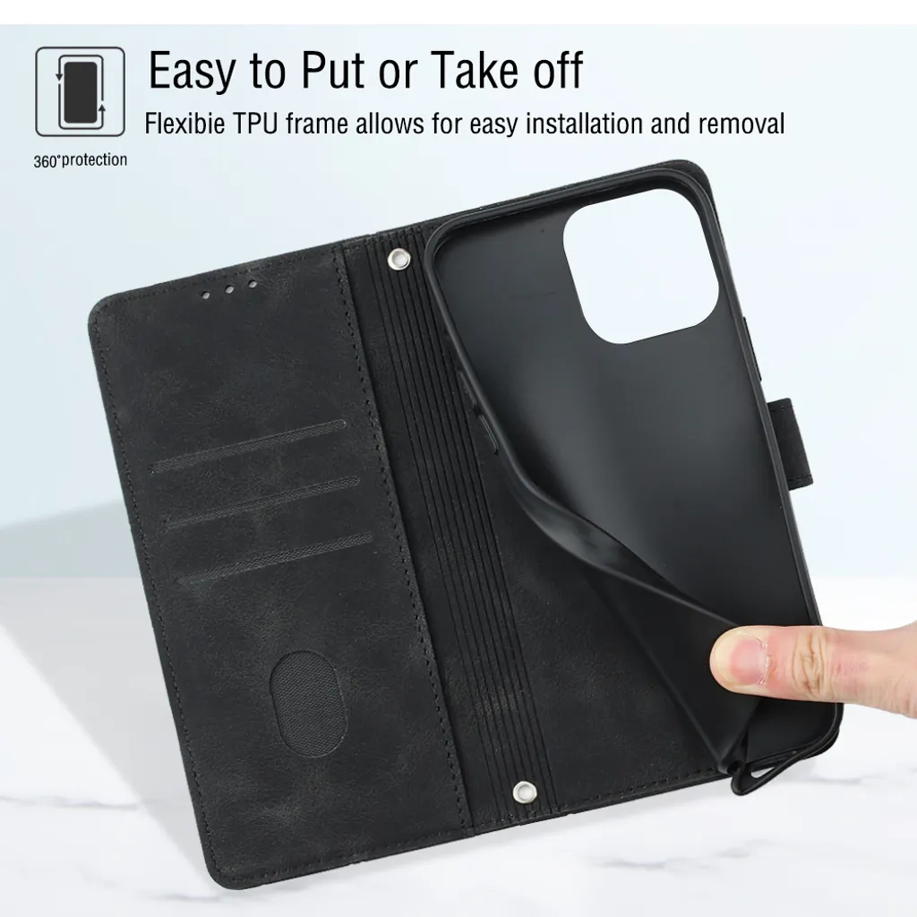 Cover iPhone 12 Pro Max Portafoglio Business - Pelle Nera con Stand - 7