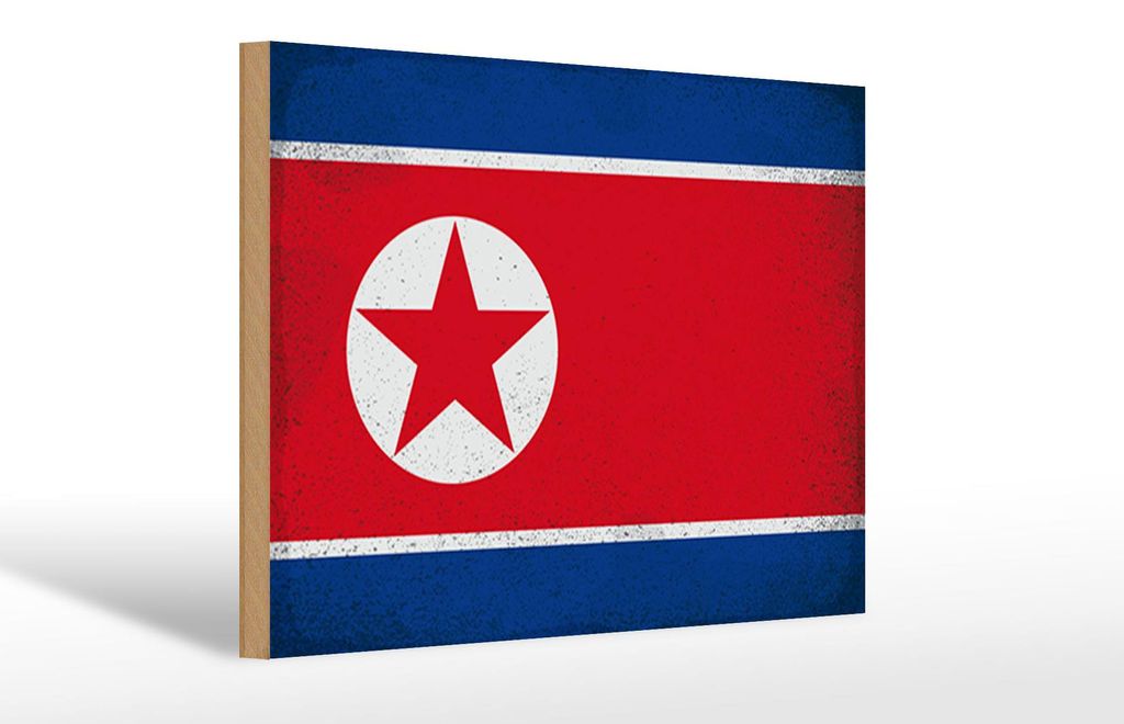 Holzschild Flagge Nordkorea 30x20cm North Korea Vintage
