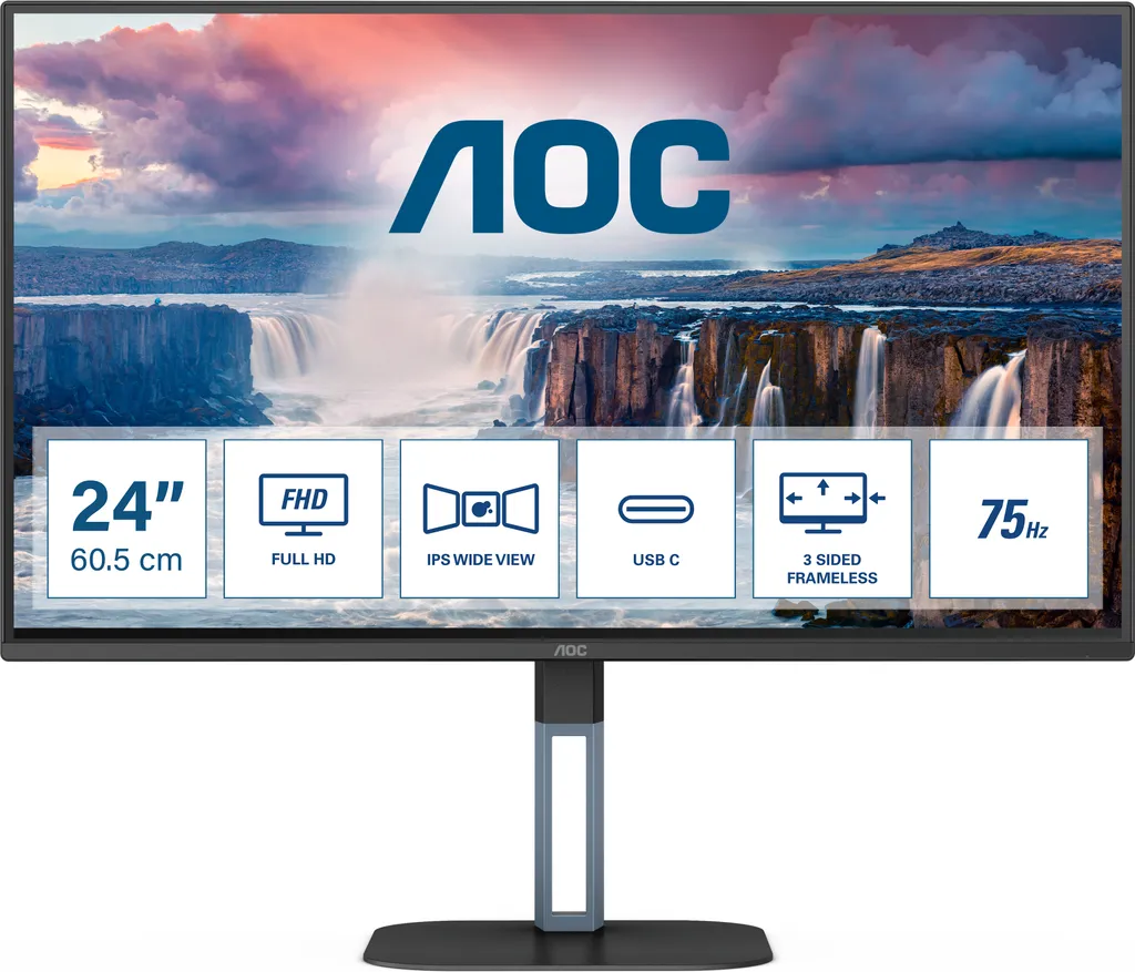 Écran de bureau AOC 24V5CE/BK Moniteur Idéal pour Télétravail Noir