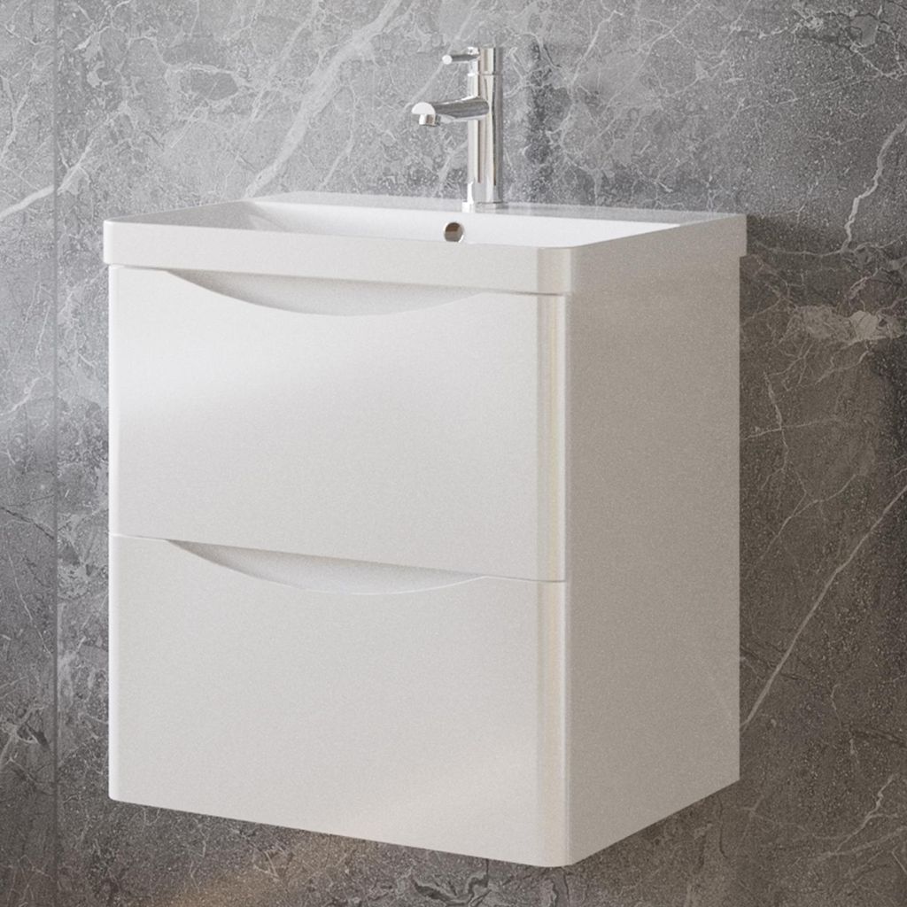 Badezimmerschrank 50cm Mineralguss Waschtisch mit Produktbild 