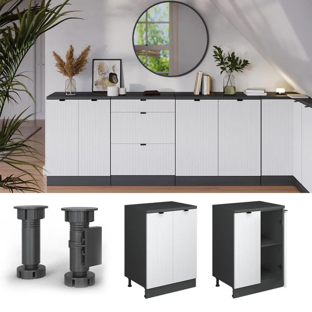 Meuble de Rangement Bas pour Combles et Sous-pente Blanc Cannelé 60cm - 5