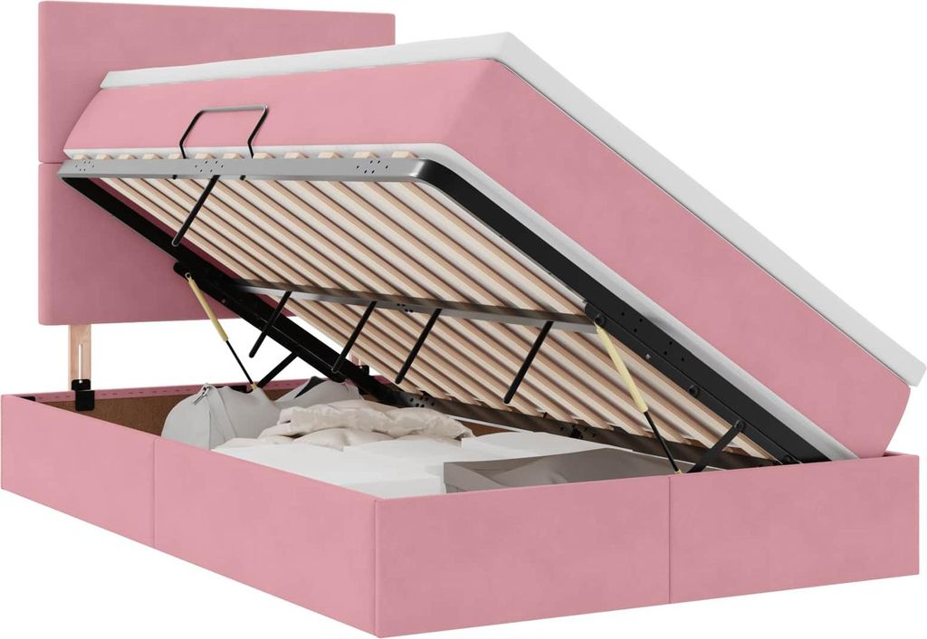 Bett mit Matratze mit LED mit Kopfteil Rosa 120 x 200 cm Samt