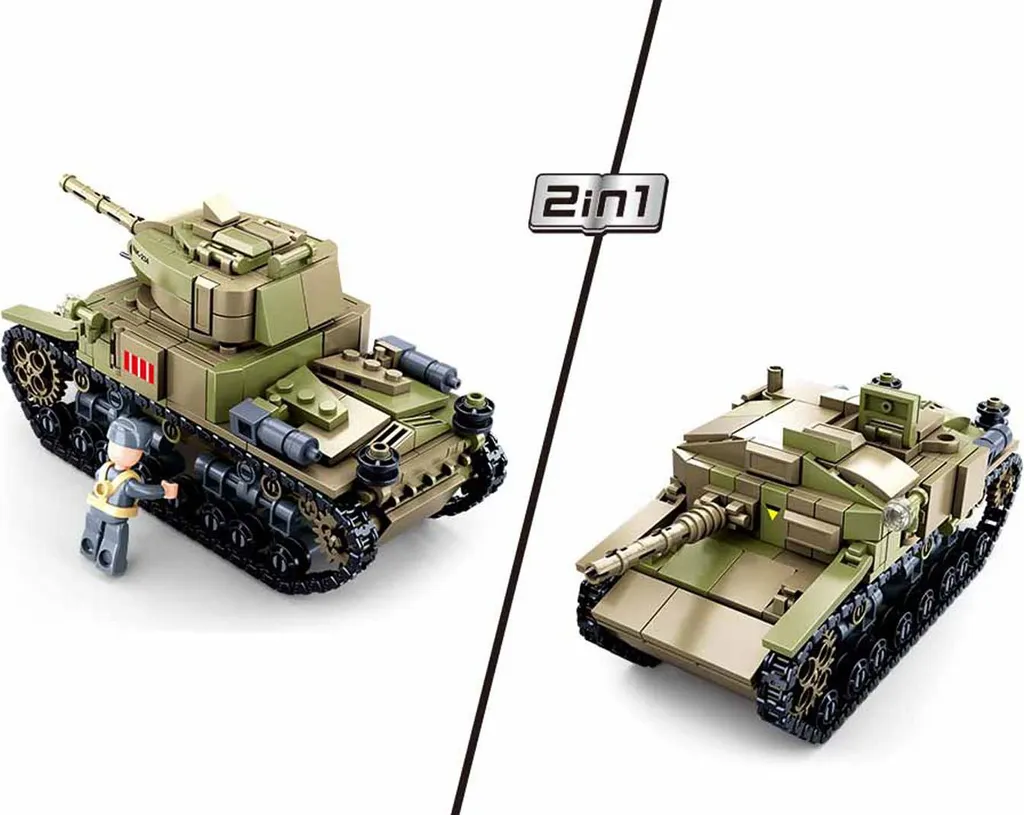 Tank Italien Sluban 2en1 avec Tourelle Mobile et Chenilles Fonctionnelles