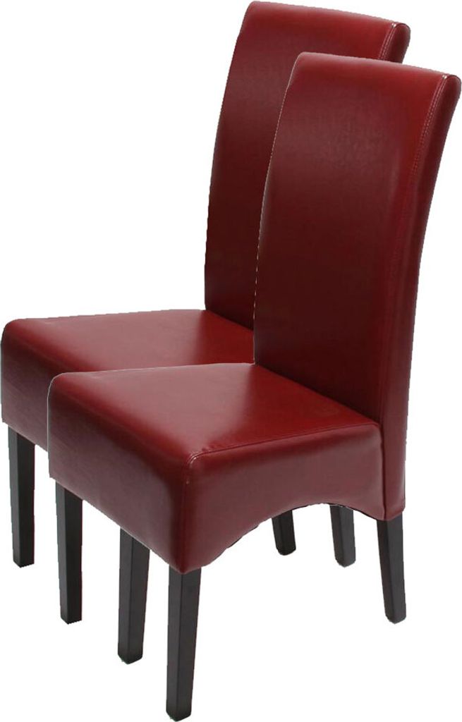 2er-Set Esszimmerstuhl Küchenstuhl Stuhl Latina, LEDER rot, dunkle Beine