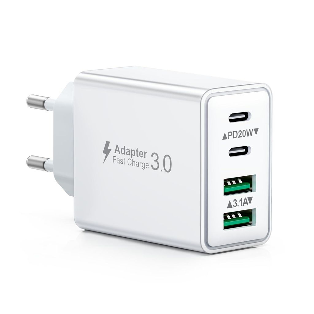 40W USB C Ladegerät 4 Ports Schnellladegerät, Mehrfach Stecker Mit Power Adapter Fast Charger Netzteil für iPhone 17-11 Pro Max, iPad, Samsung, ...