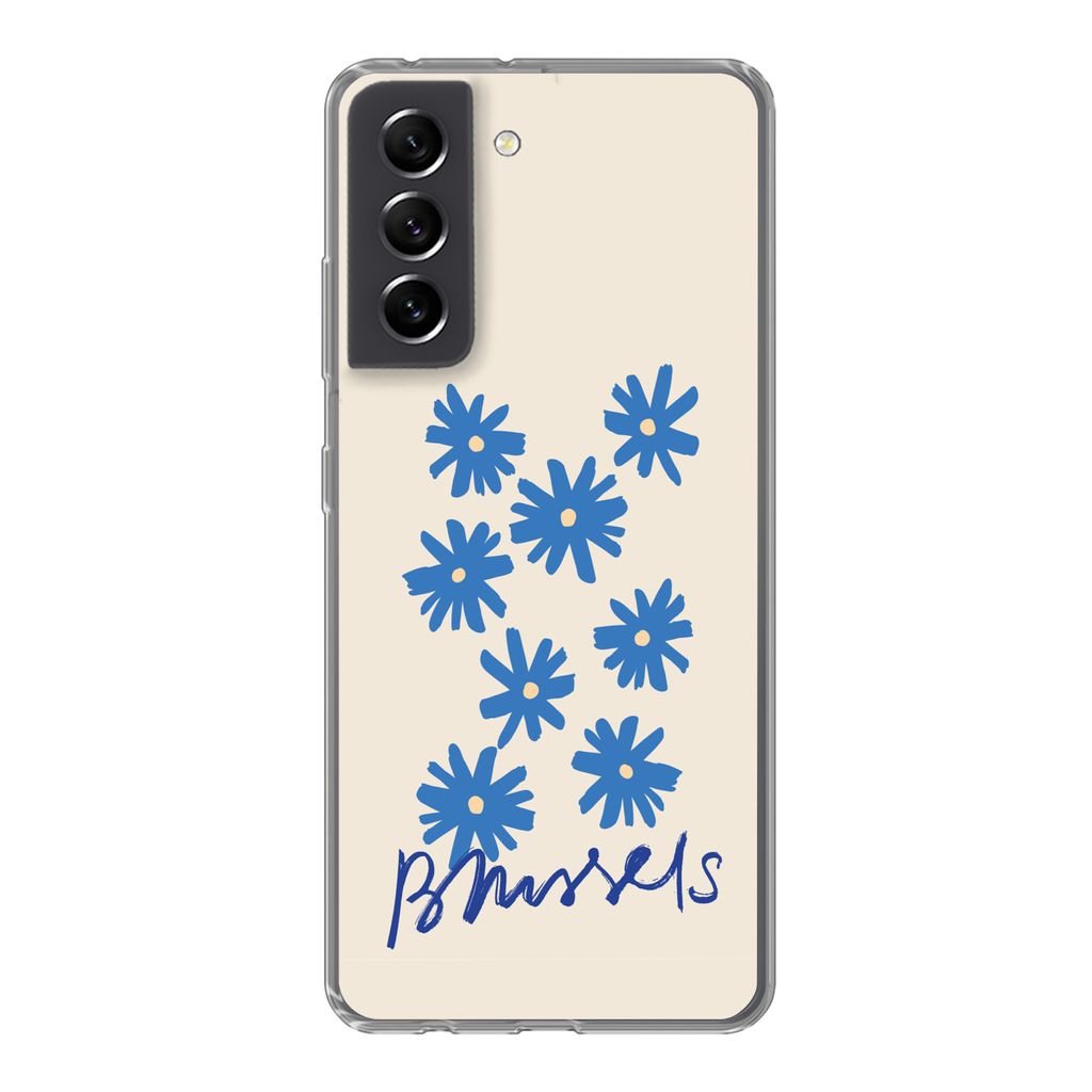 MuchoWow Handyhülle Schutzhülle Hülle für Samsung Galaxy S21 FE Blume - Design - Brüssel - Minimalismus Silikon Softcase Handy Hülle - Mobi...