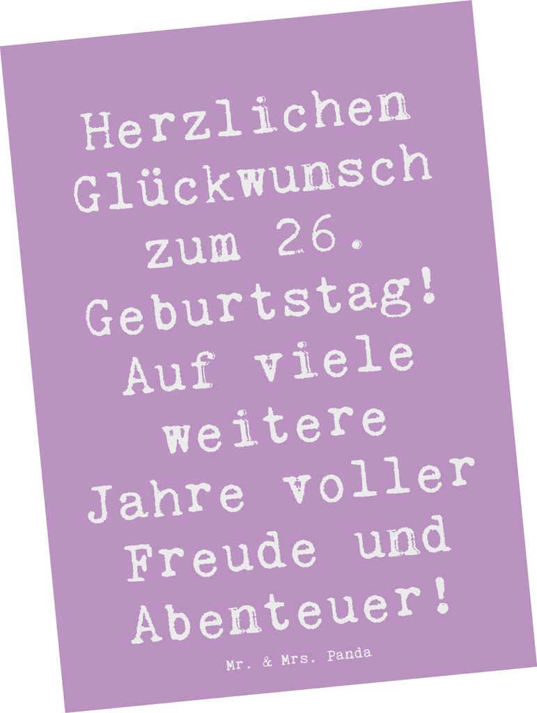 Mr. & Mrs. Panda Postkarte Spruch 26. Geburtstag - Lavendeltraum - Geschenk, neues Kapitel, Ansichtskarte, Fotokarte, Glückwunsch, Happy Birthday,...