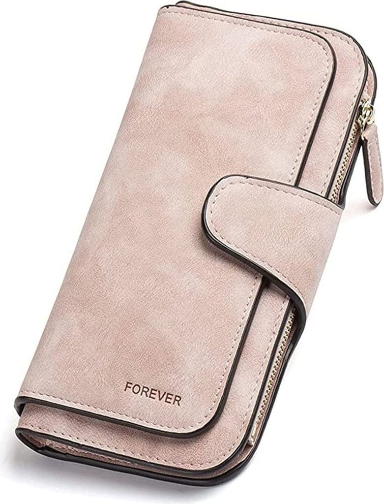 Geldbörse Geldbeutel Damen mit 22 Fächern, Ledergeldbörse, für Scheine, Münzen, Karten, Handy,Rosa