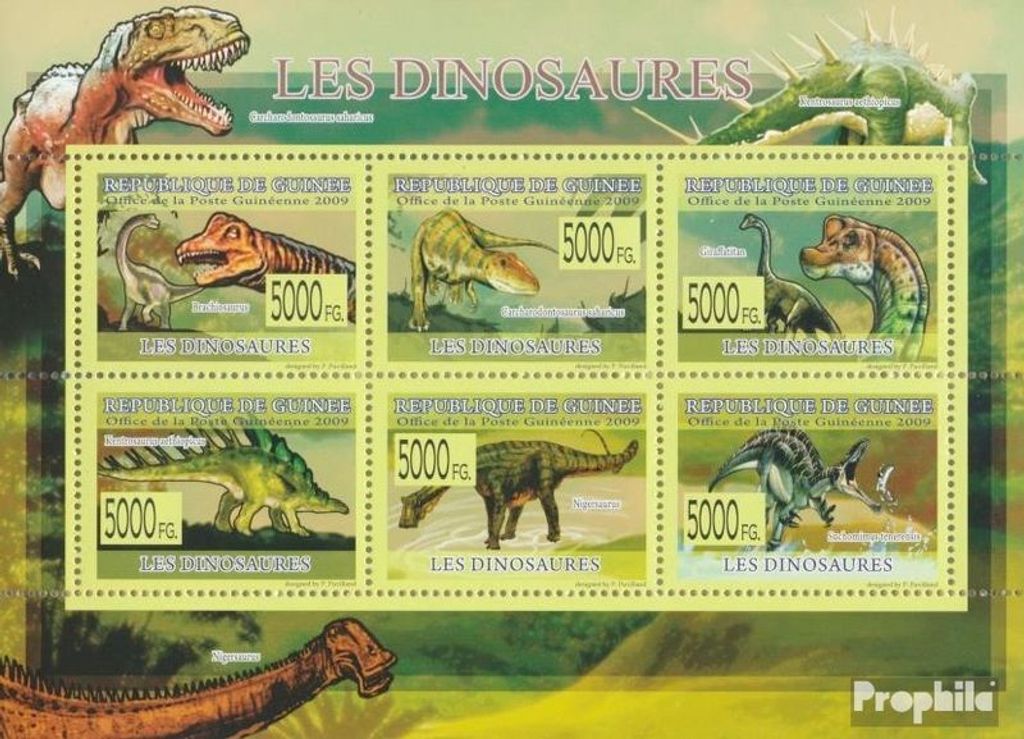 Briefmarken Guinea 2009 Mi 6390-6395 Kleinbogen (kompl. Ausgabe) postfrisch Dinosaurier