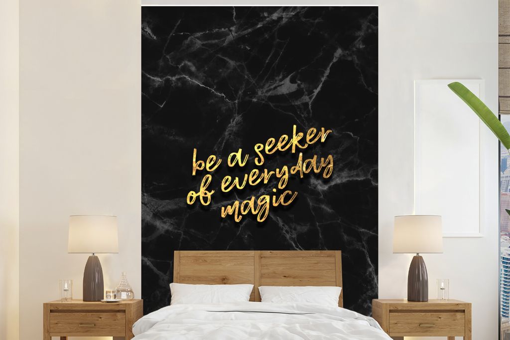 MuchoWow Fototapete für Wohnzimmer oder Schlafzimmer Wandtapete Vinyl Motivtapete Zitate - Magie - Gold - Marmor - 145x220 cm - Wanddekoration