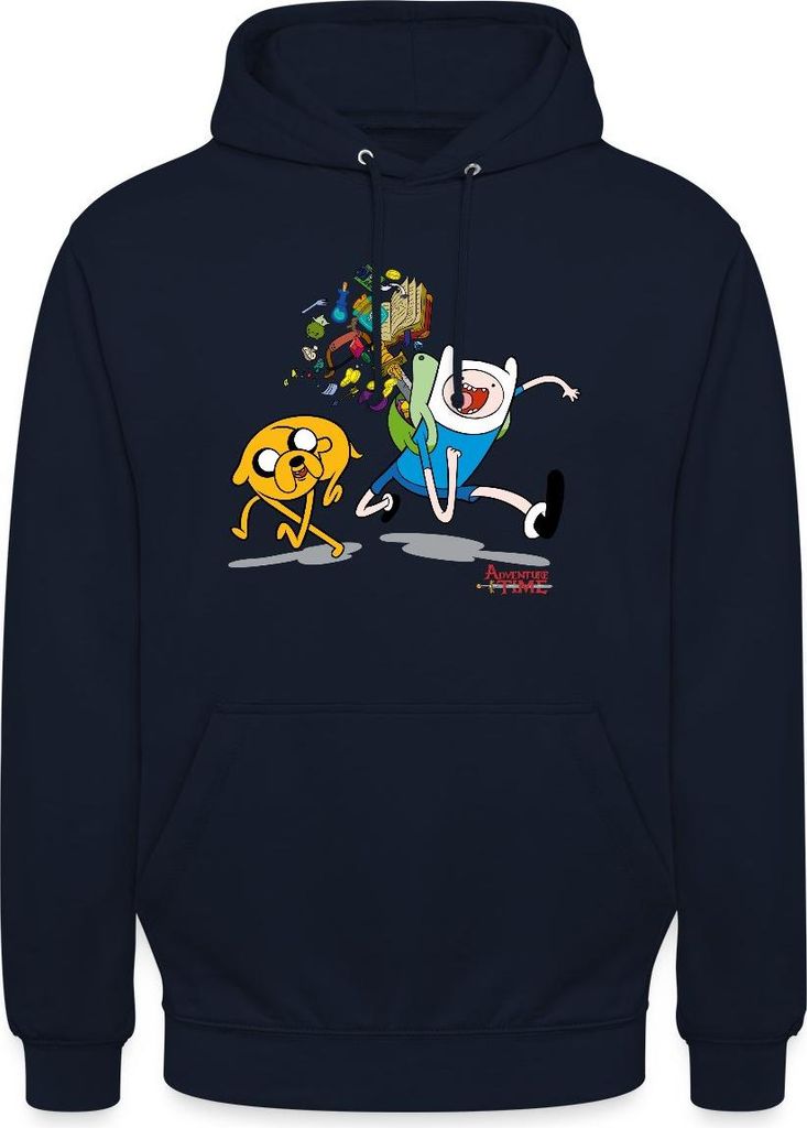 Spreadshirt Adventure Time Mit Finn Und Jake Unterwegs Uni Hoodie, L, Navy