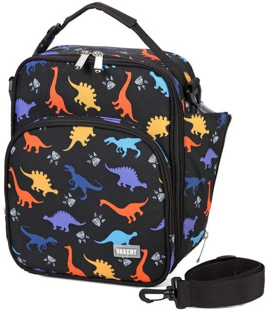 Sac repas enfant dinosaure noir portable et isotherme pour l'école