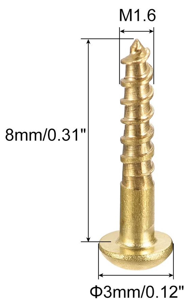 100 Stš¹ck Schlitz Rundkopf Holzschrauben M1,6 x 8mm Messing Blechschraube Halbrundkopf Linsenkopfschrauben